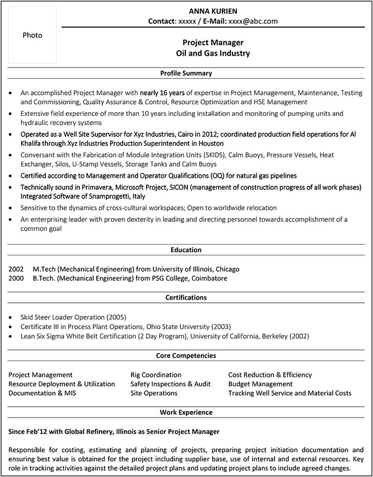 Resume Templates For Oil Field Jobs