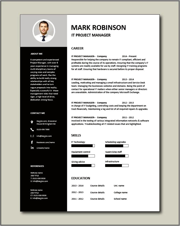 Resume Templates For Project Management Jobs