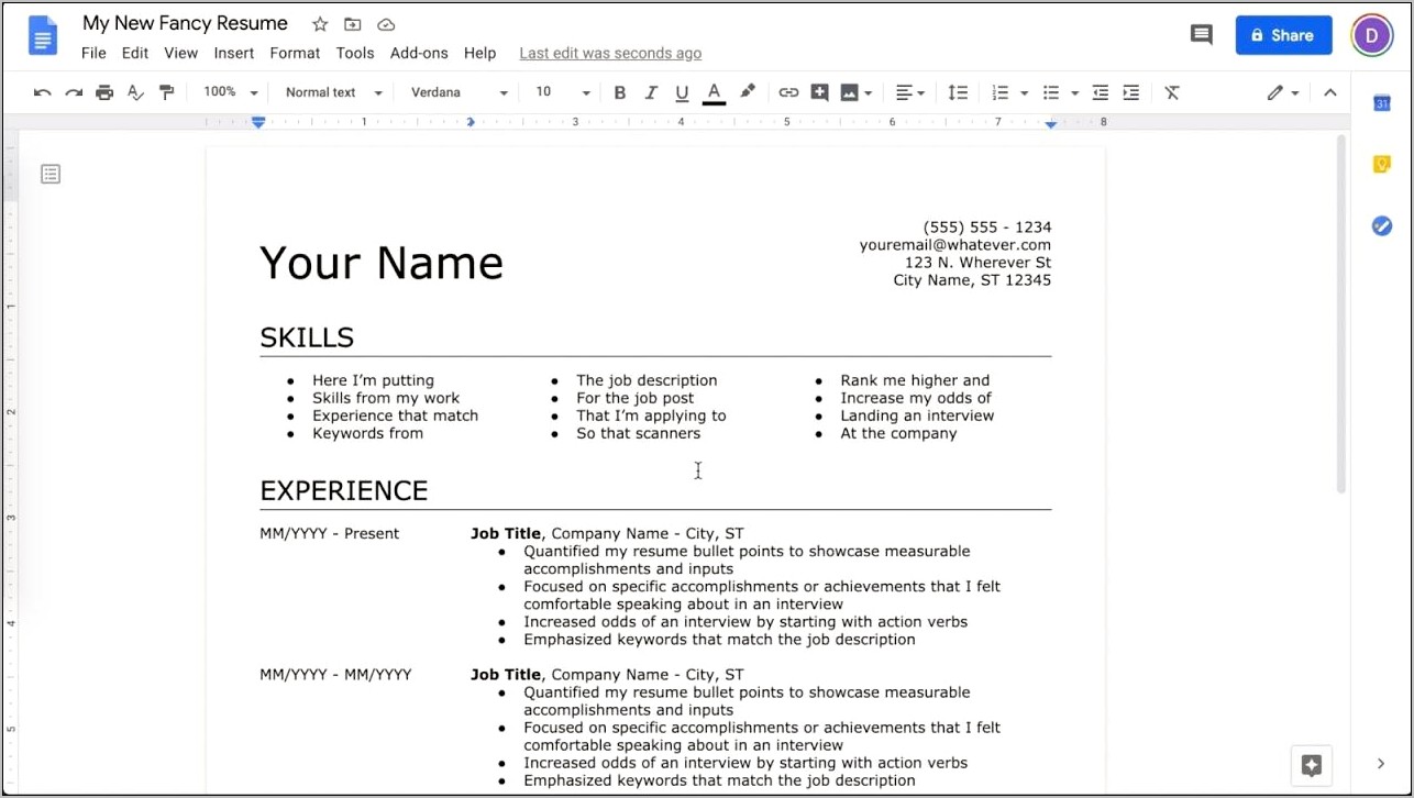 Resume Templates Free Download Google Docs