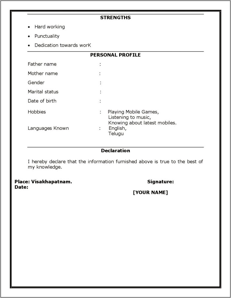 Resume Title Examples For Ece Freshers
