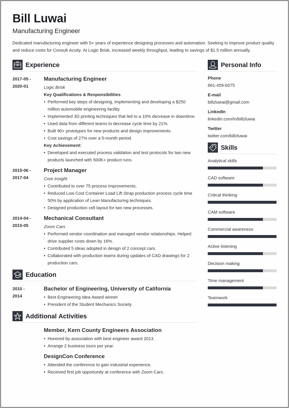 Resume Title Examples For Heavy Manufacturing Assembly