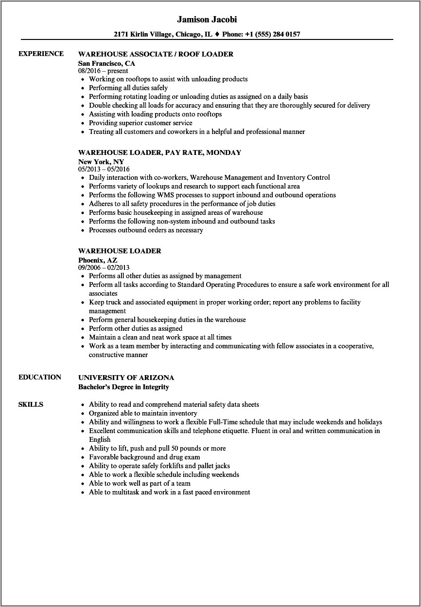 Resume Title Examples For Warehouse Worker