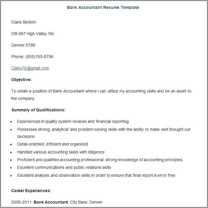 Resume To Apply For Bank Job