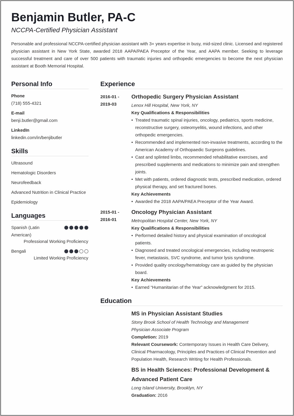 Resume To Apply For Pa School