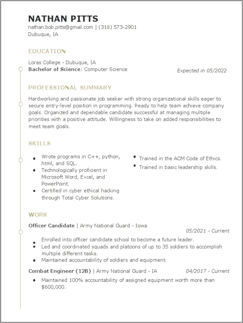 Resume To Apply To Officer Candidate School