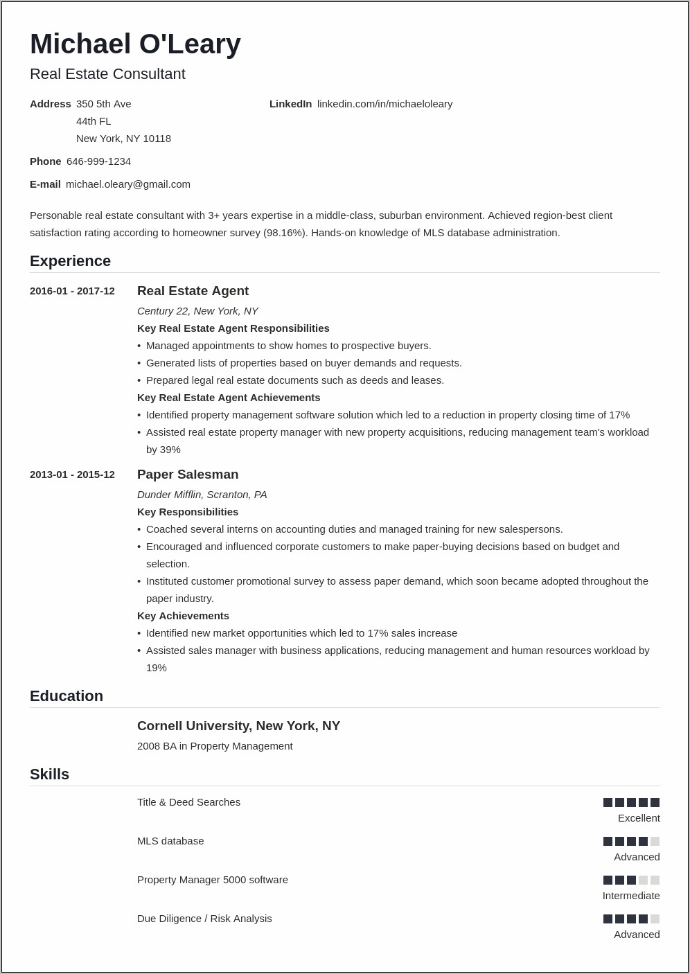 Resume To Get A Real Estate Job