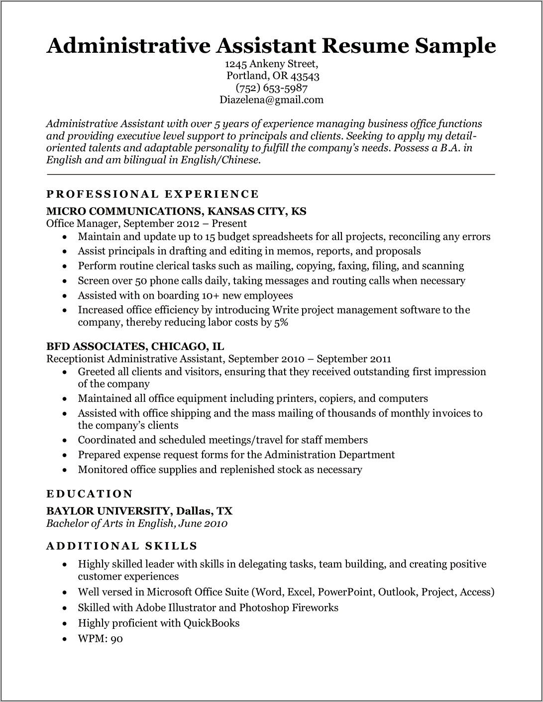 Resume To Get An Office Job