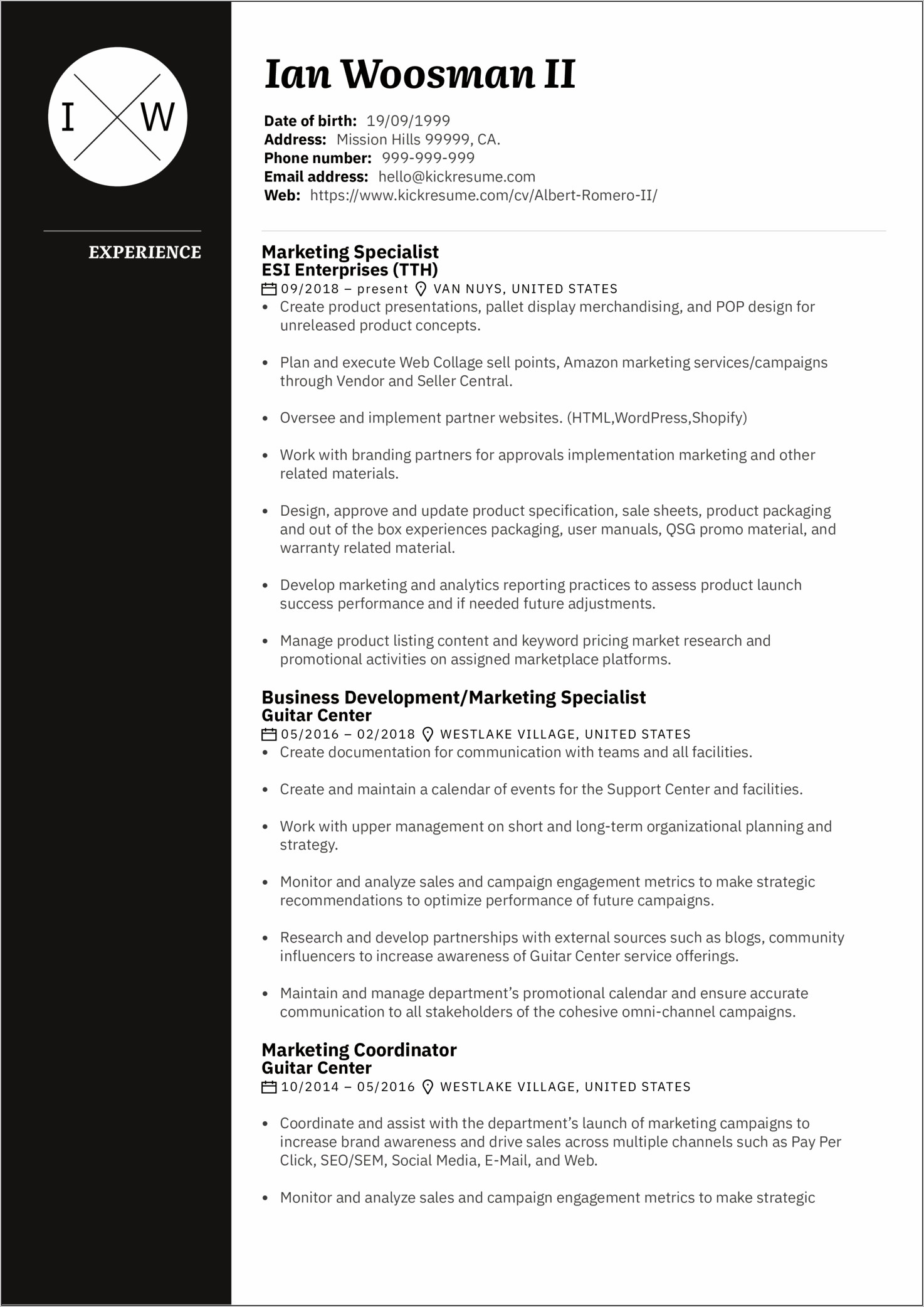 Resume To Obtain A Marketing And Promotions Job