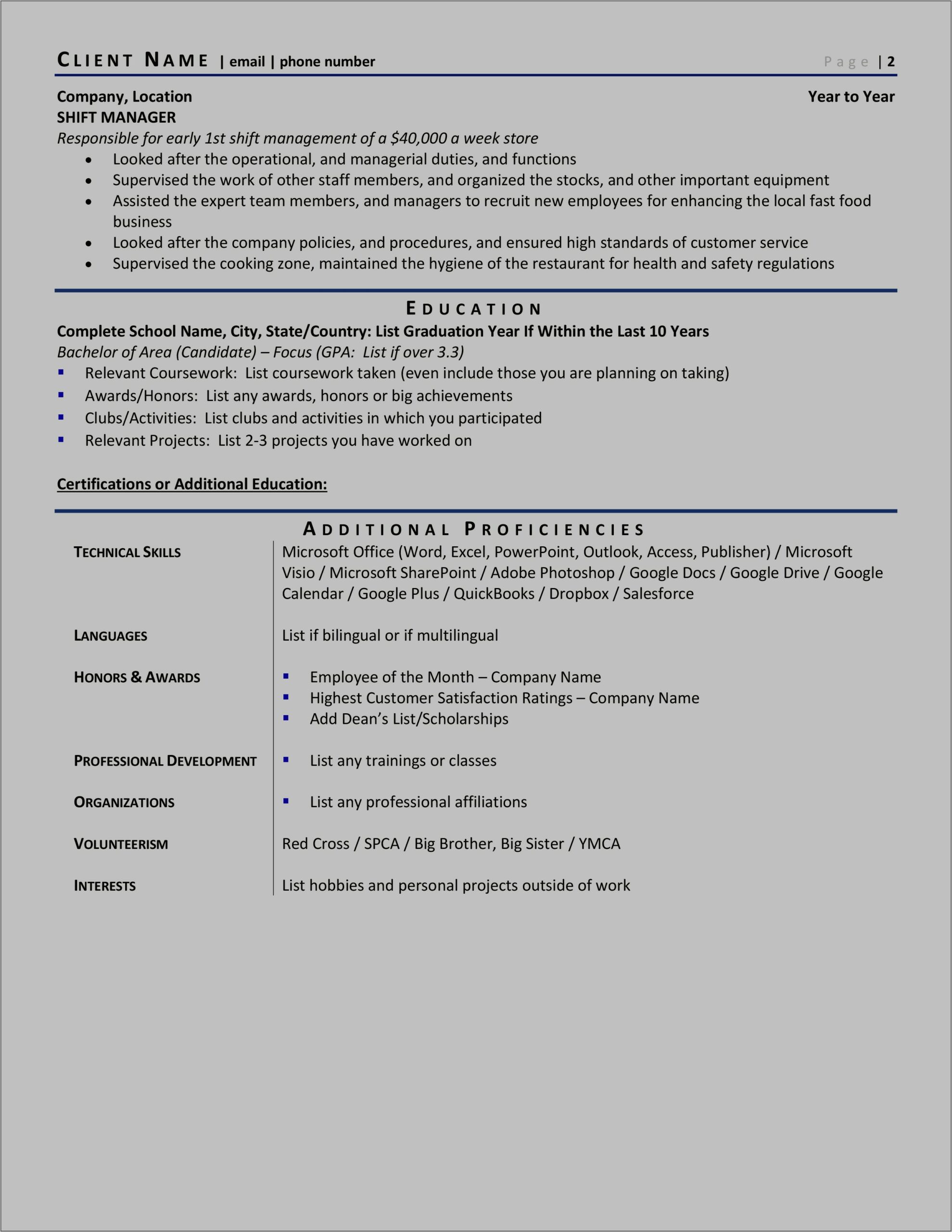 Resume To Show Experience In All Business Areas