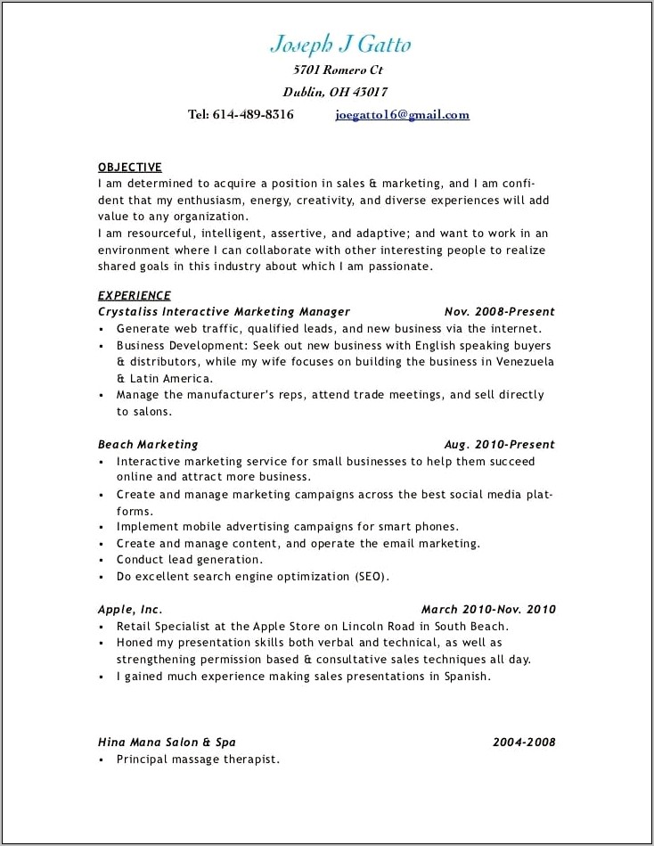 Resume To Work At Apple Store