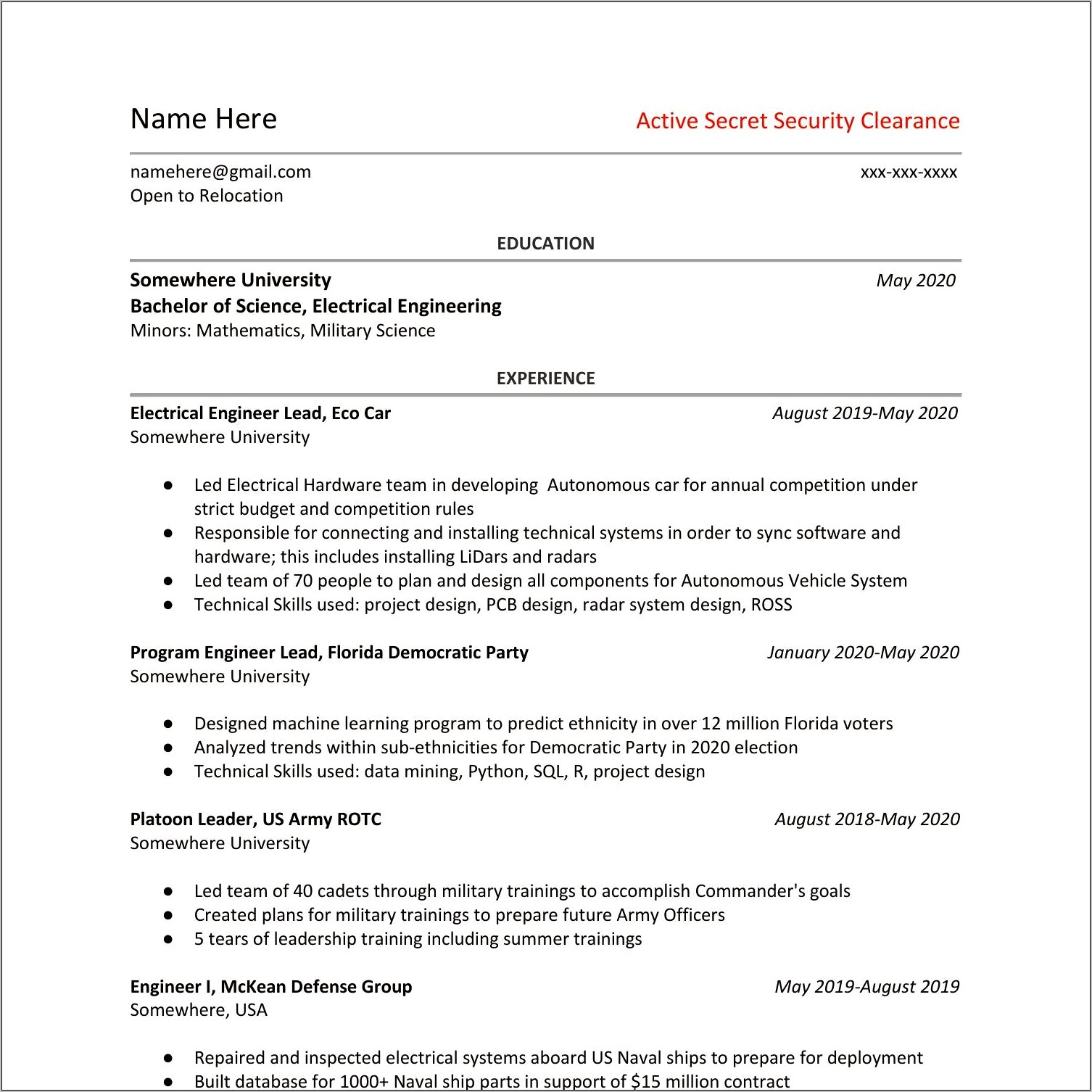 Resume Where To Put Security Clearance
