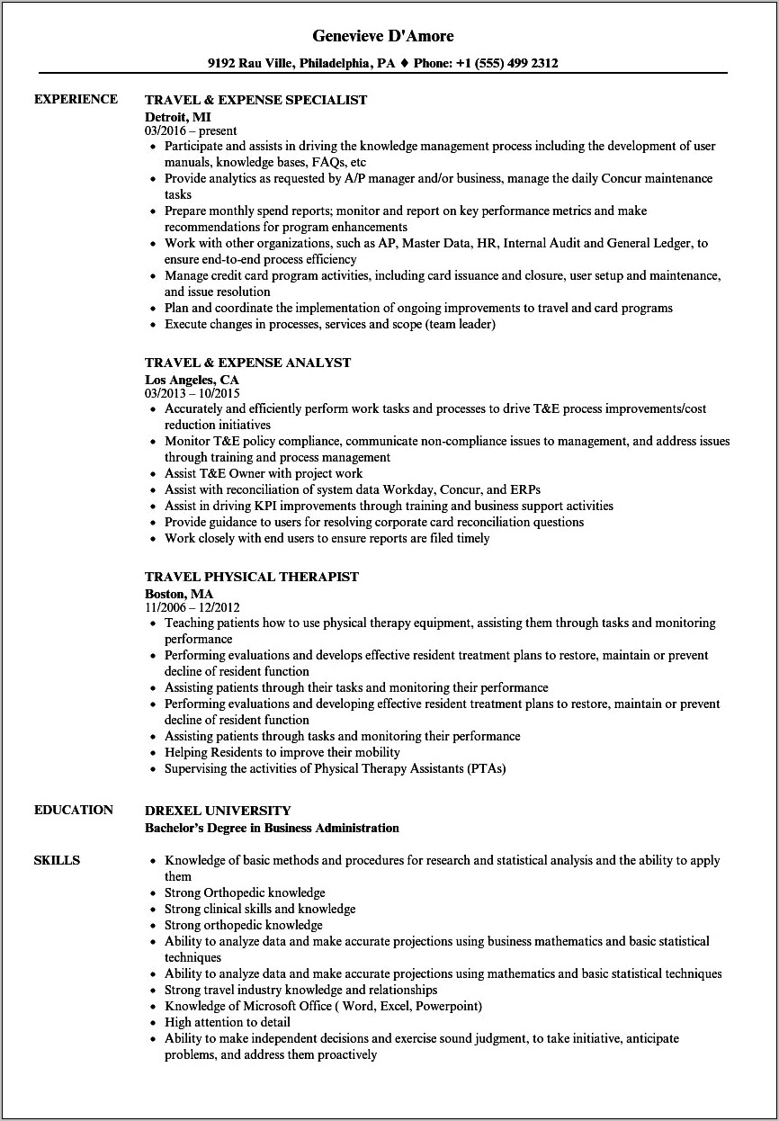 Resume Willing To Travel For Work