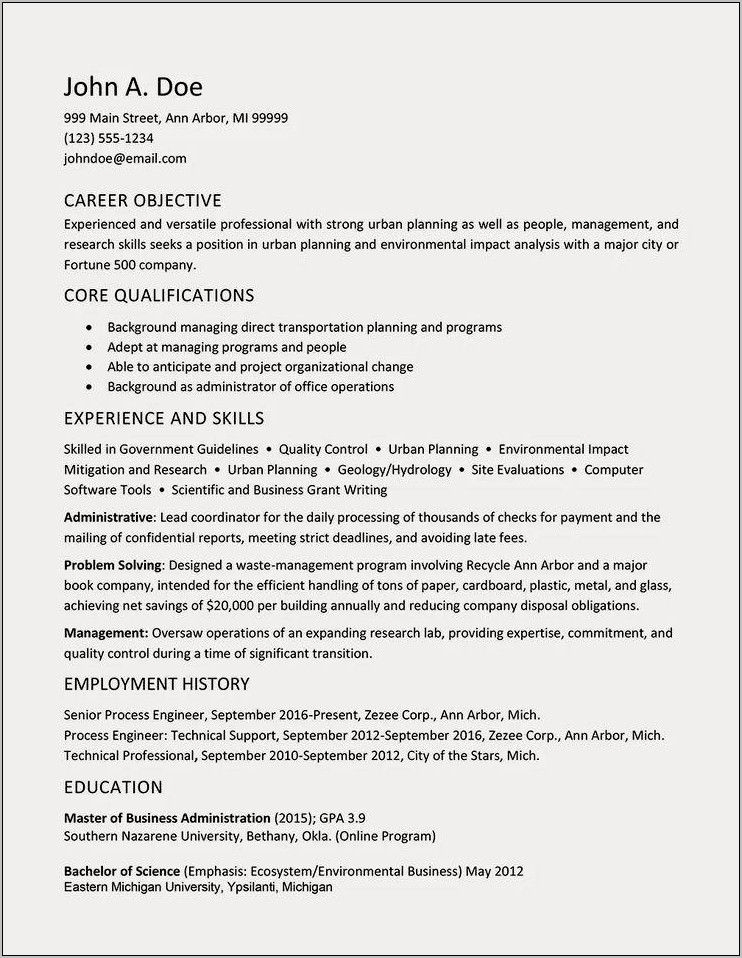 Resume With Direct People Experience Managing