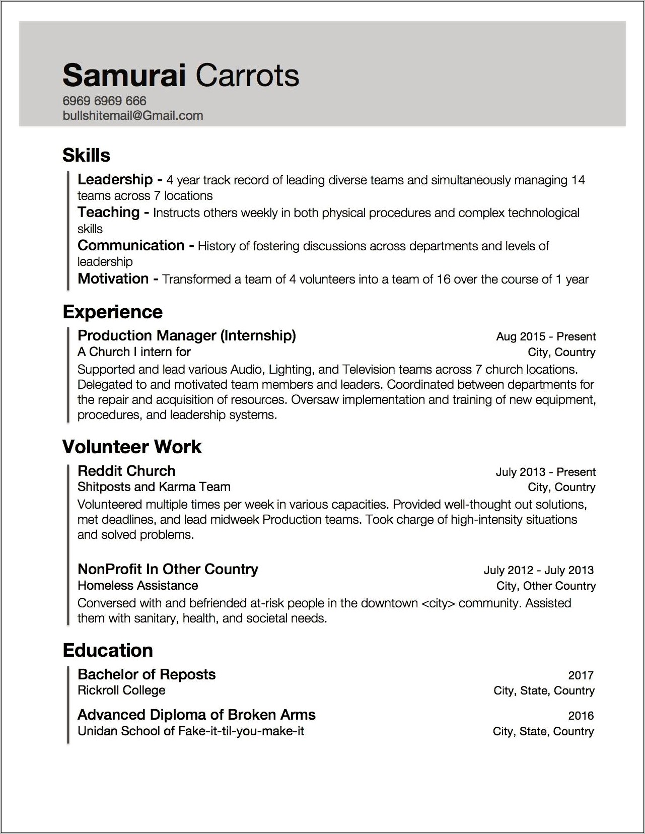 Resume With Experience But Little Education