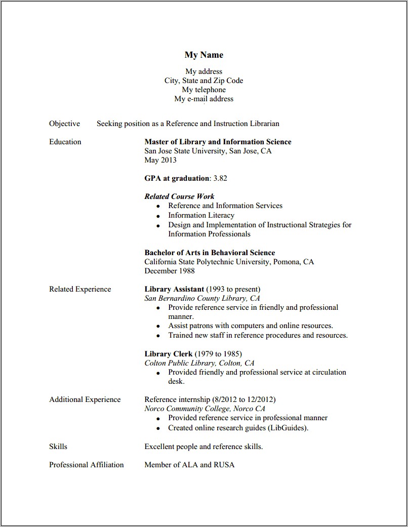 Resume With Full And Part Time Experience