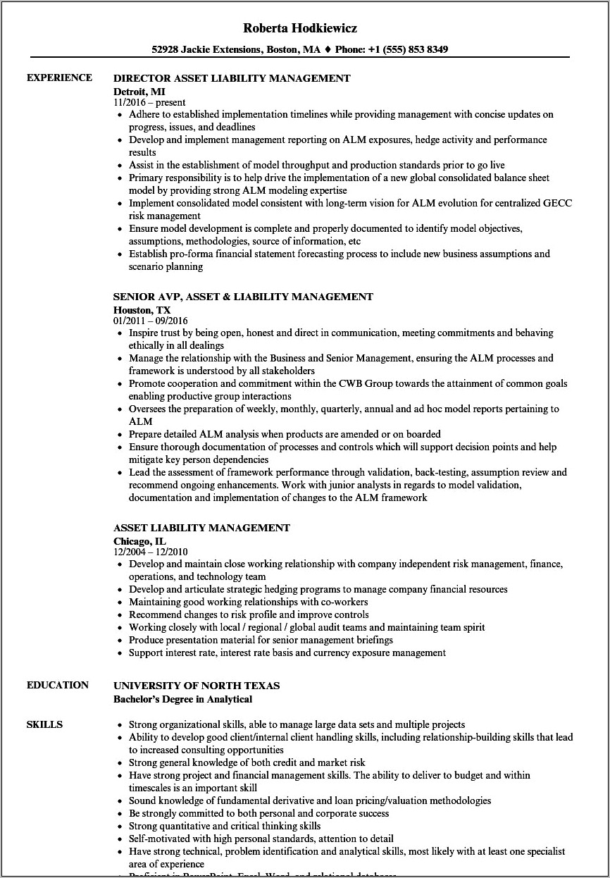 Resume With Good Experience Asset And Liability Management