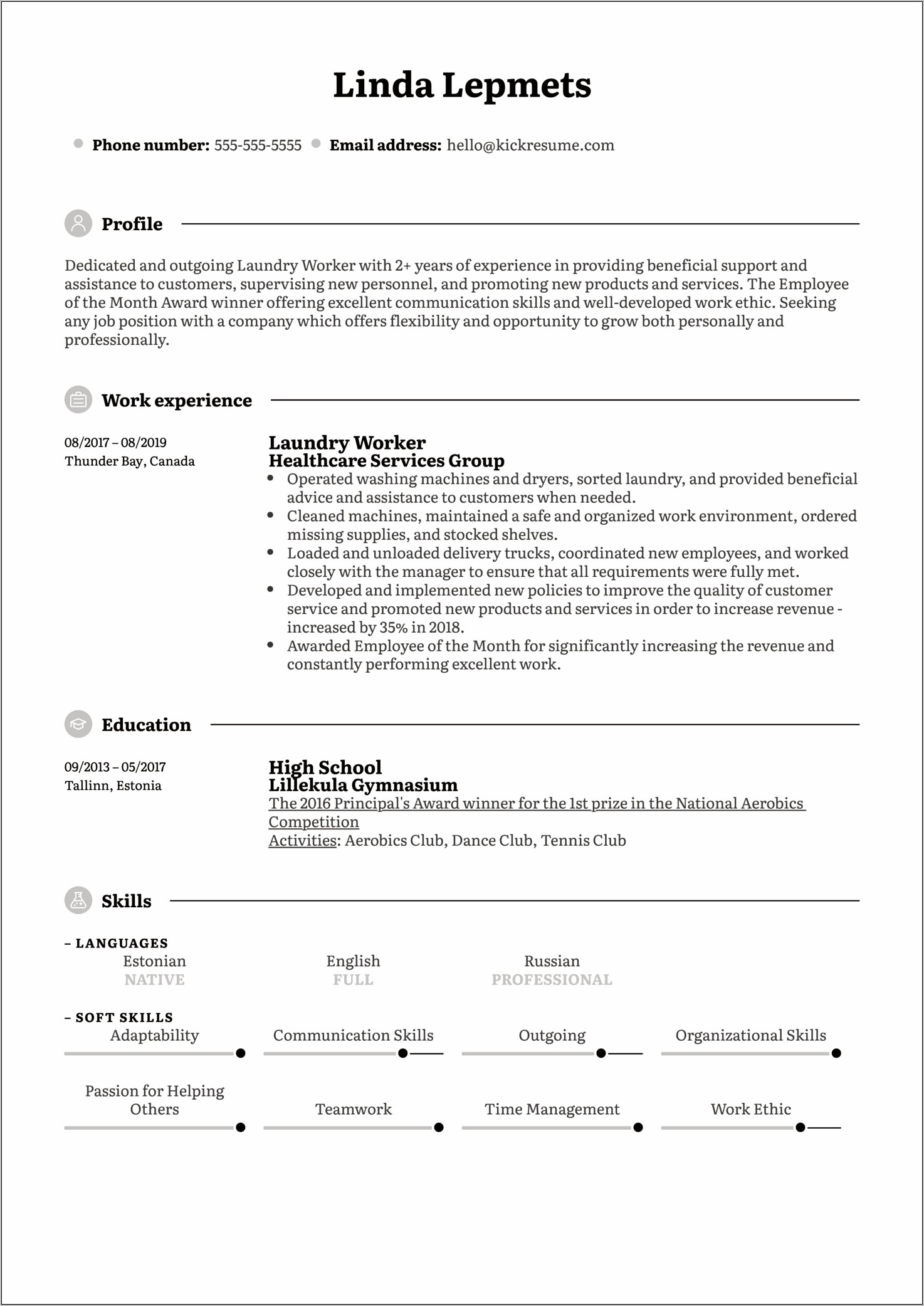 Resume With Housekeeoing And Laundry Experience