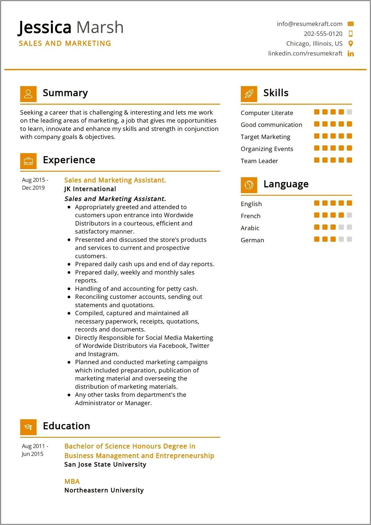 Resume With Impressive Sales Numbers Example