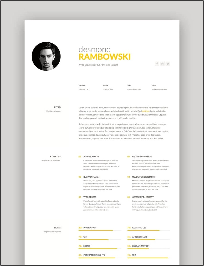Resume With Javascript And Css Experience