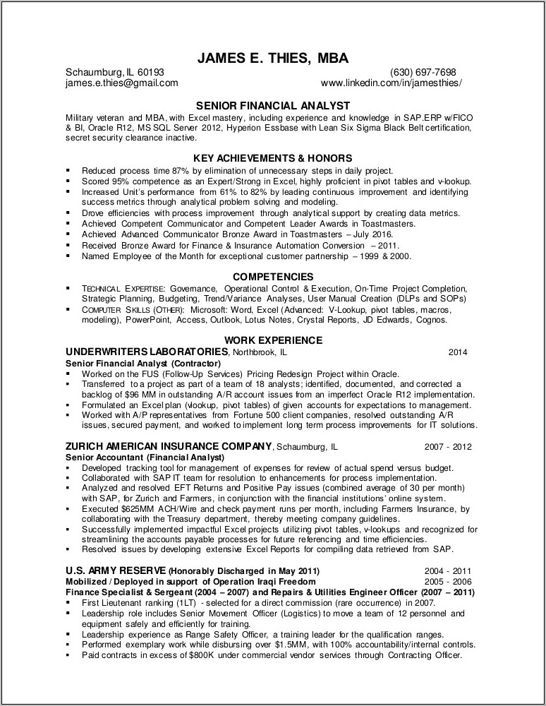 Resume With Knowledge Skills Abut Excel Intermediate