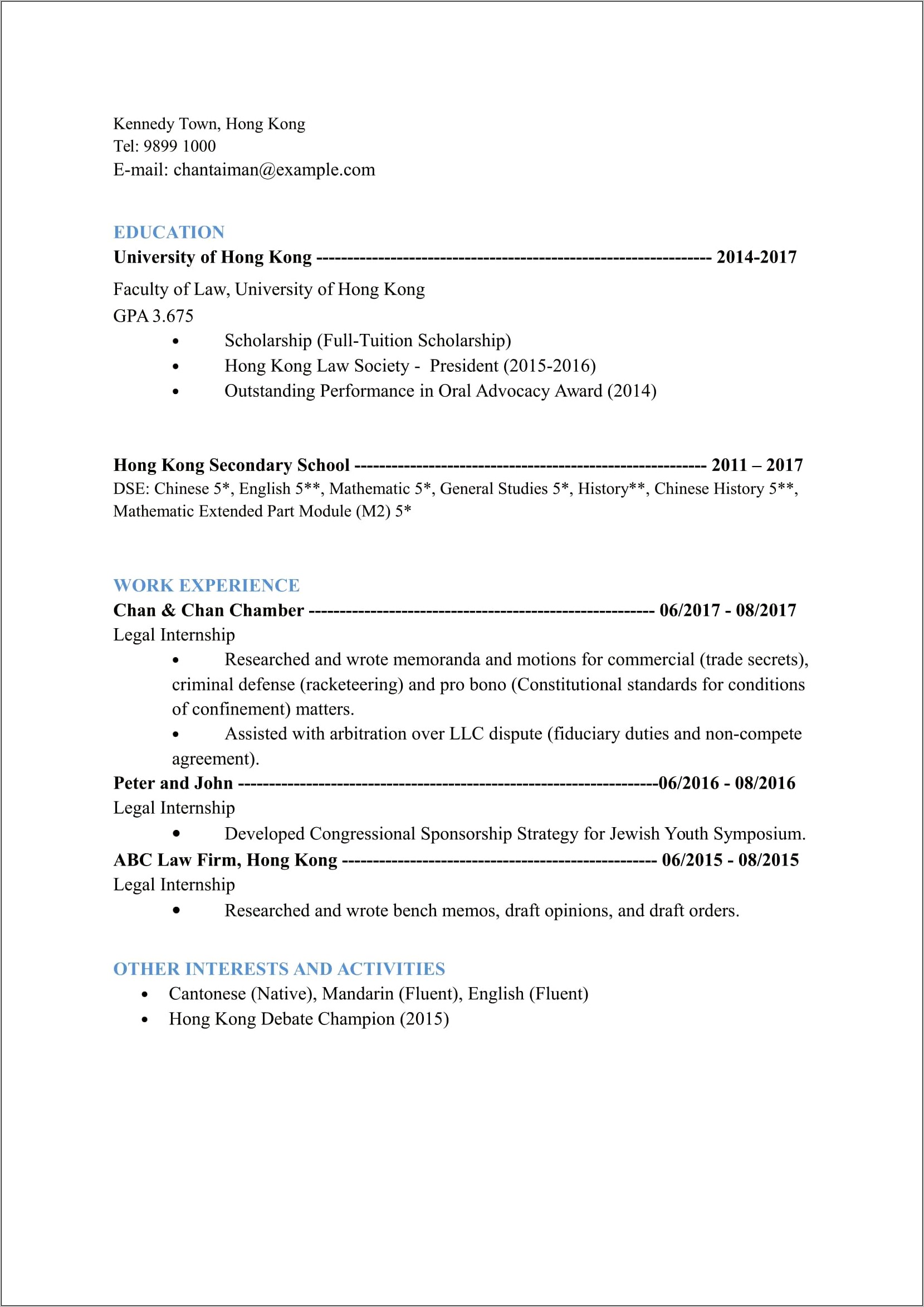 Resume With Little Experience Summary Statement