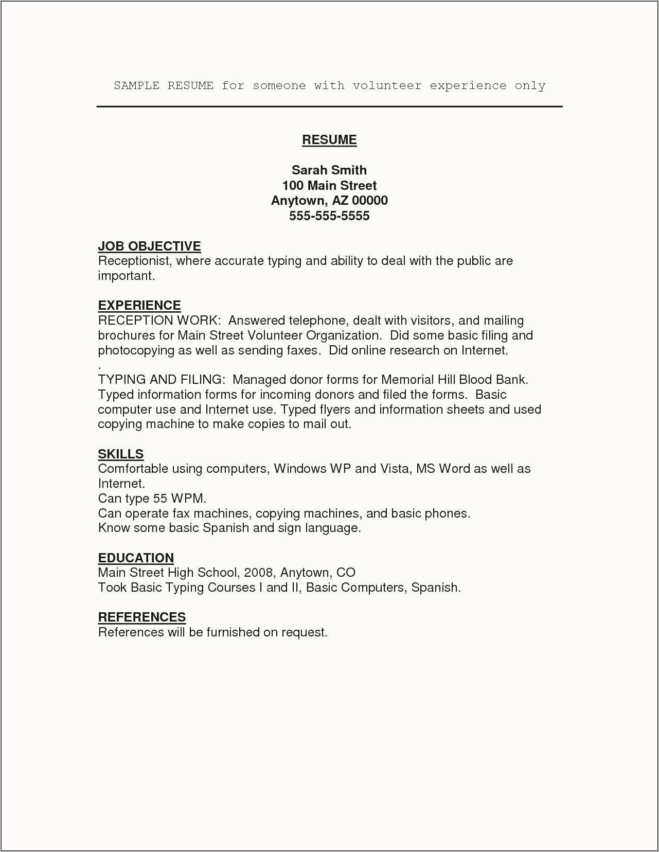 Resume With No Work Or Volunteer Experience