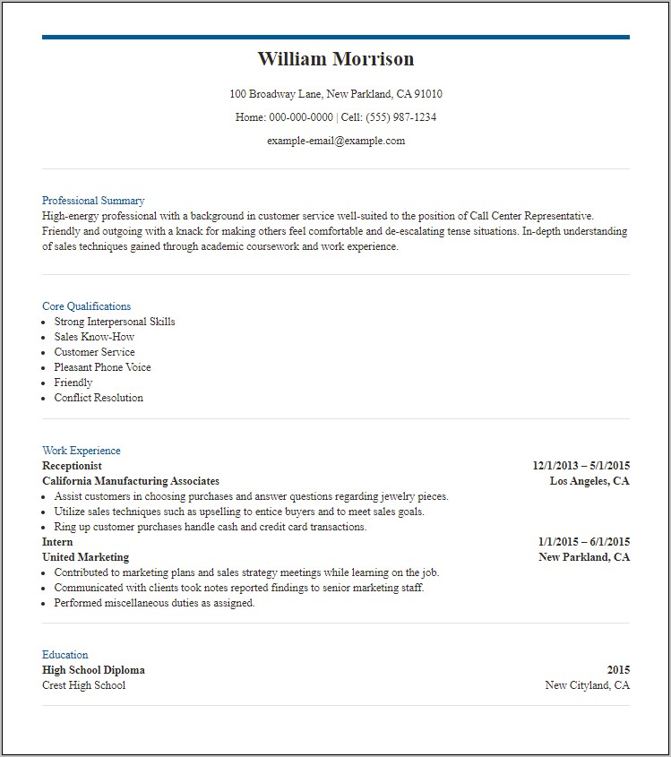 Resume With Objective And Summary Of Qualifications Template
