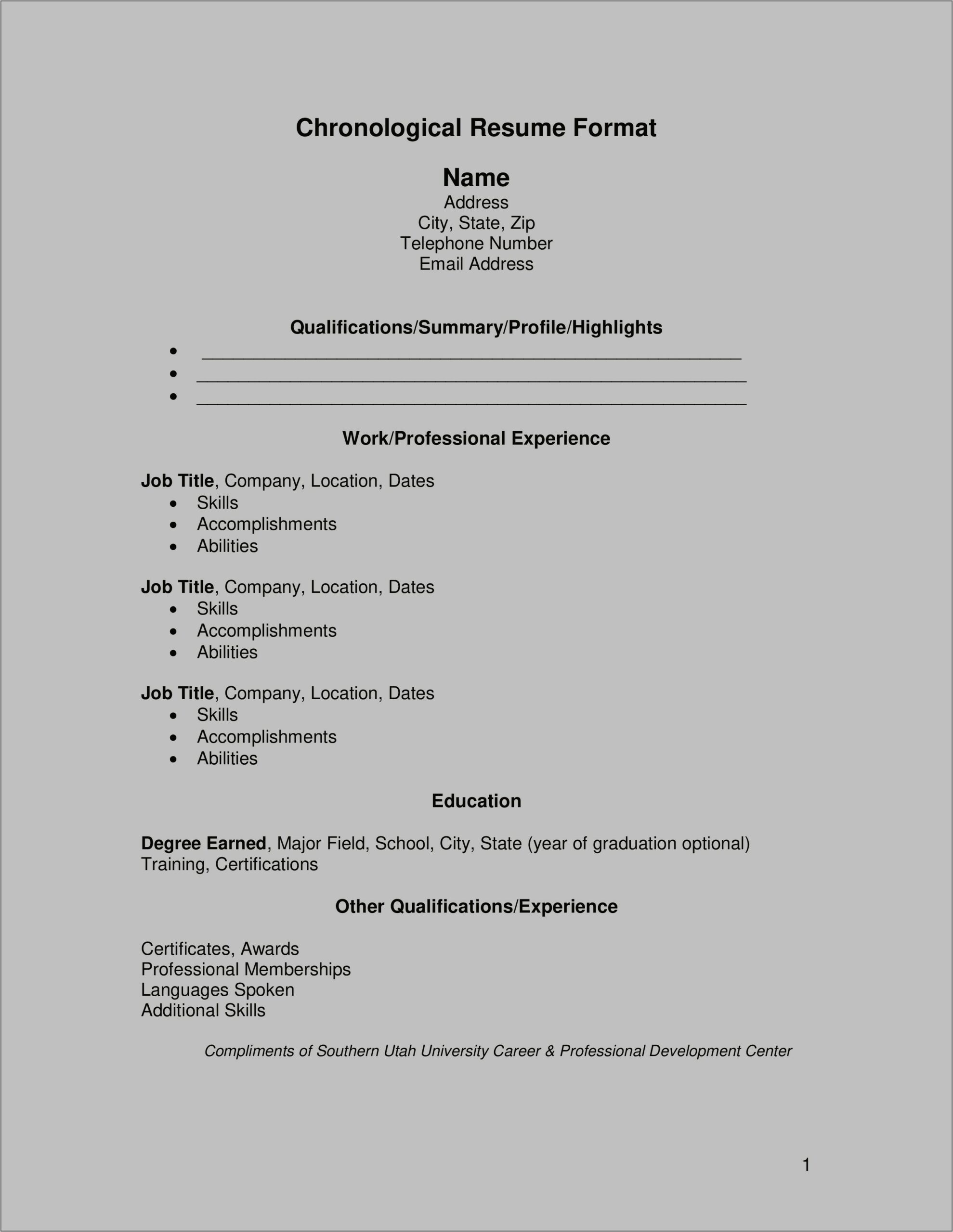 Resume With Only One Previous Job