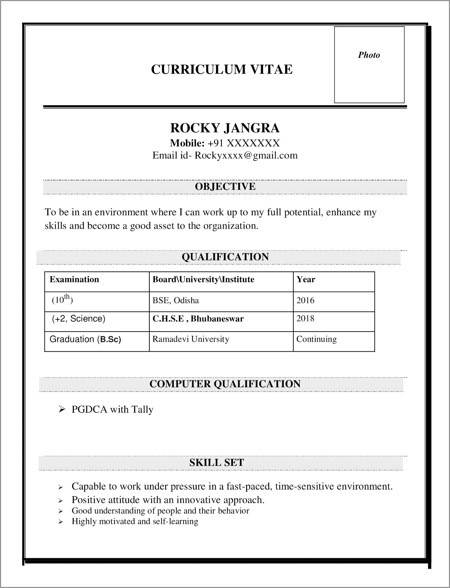 Resume With Photo In Word Format Download