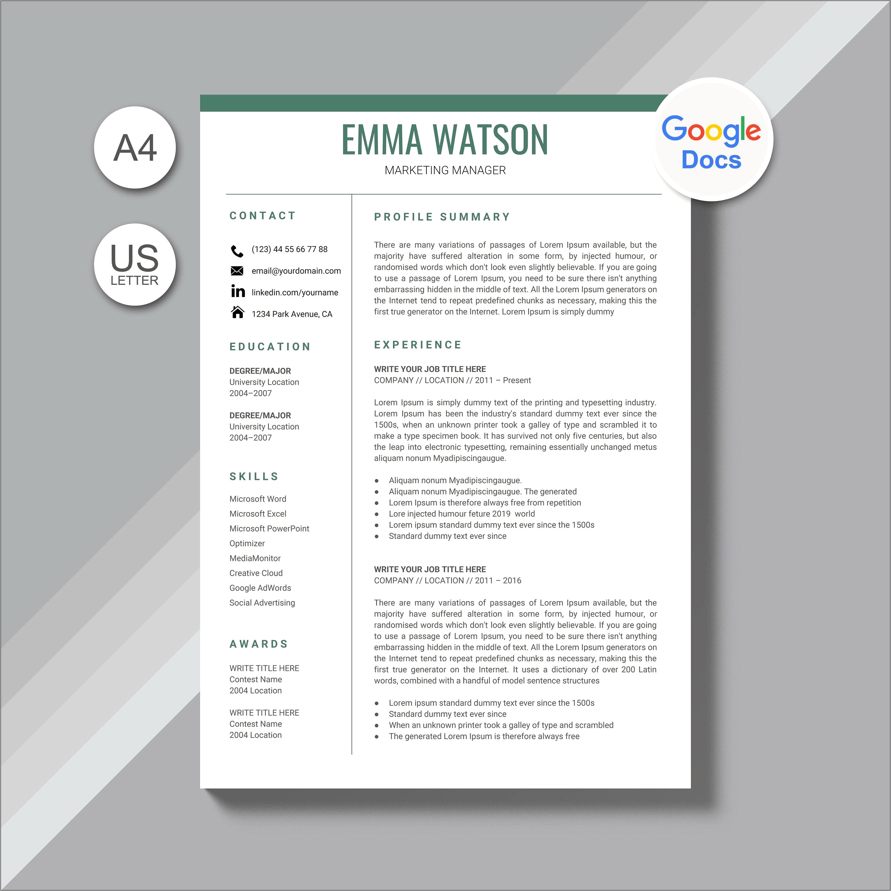 Resume With Picture Template Google Docs