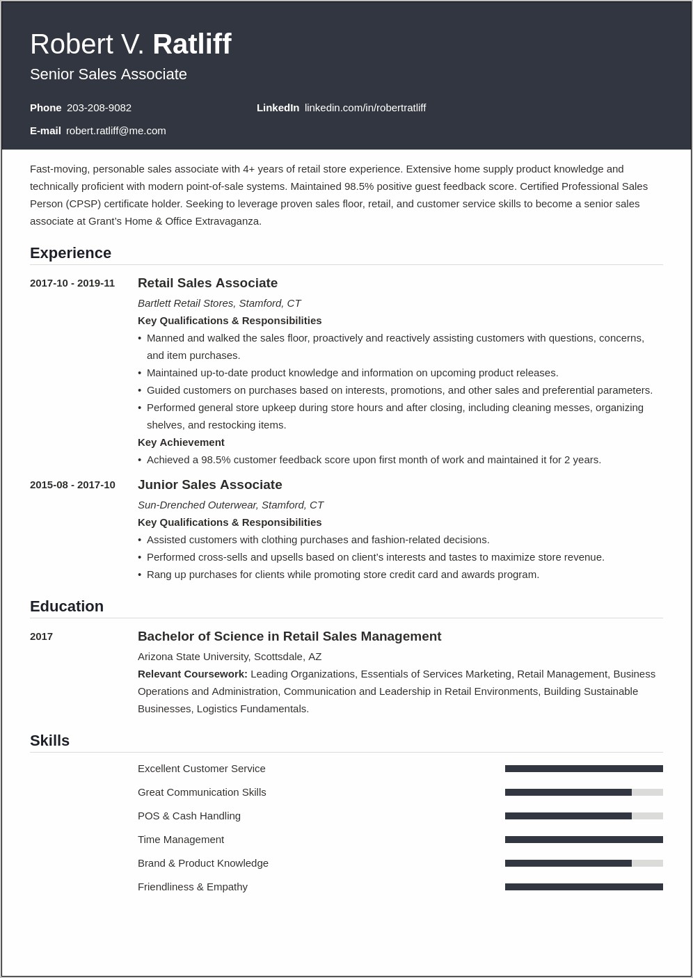 Resume With Point F Sales Experience