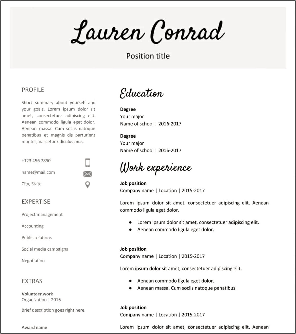 Resume With Quotes On Side Template