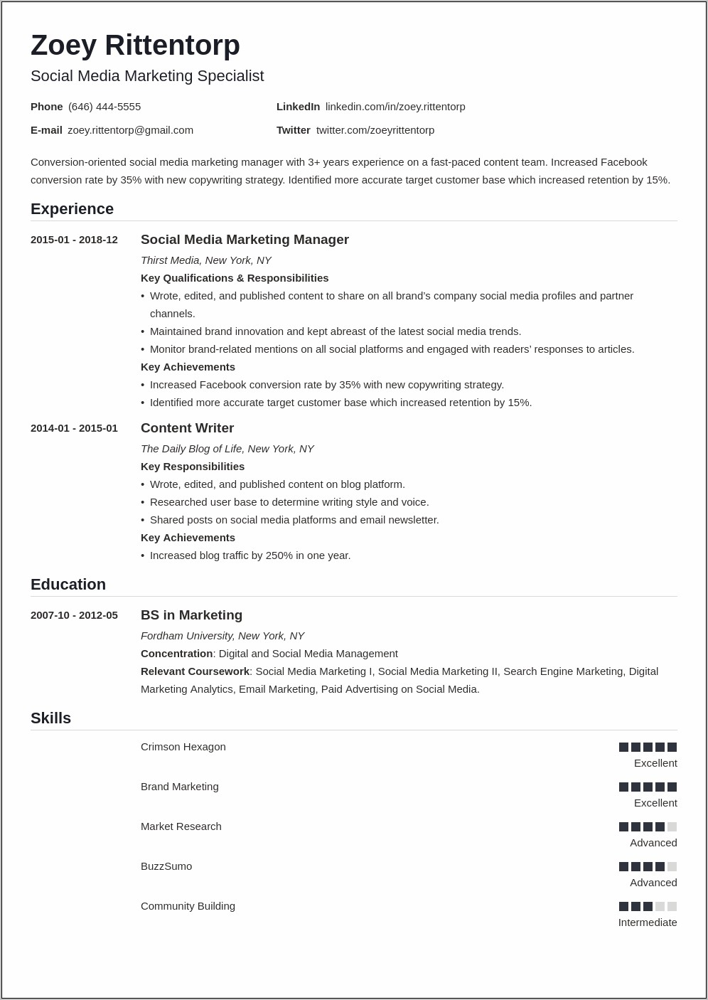 Resume With Statistics Social Media Manager