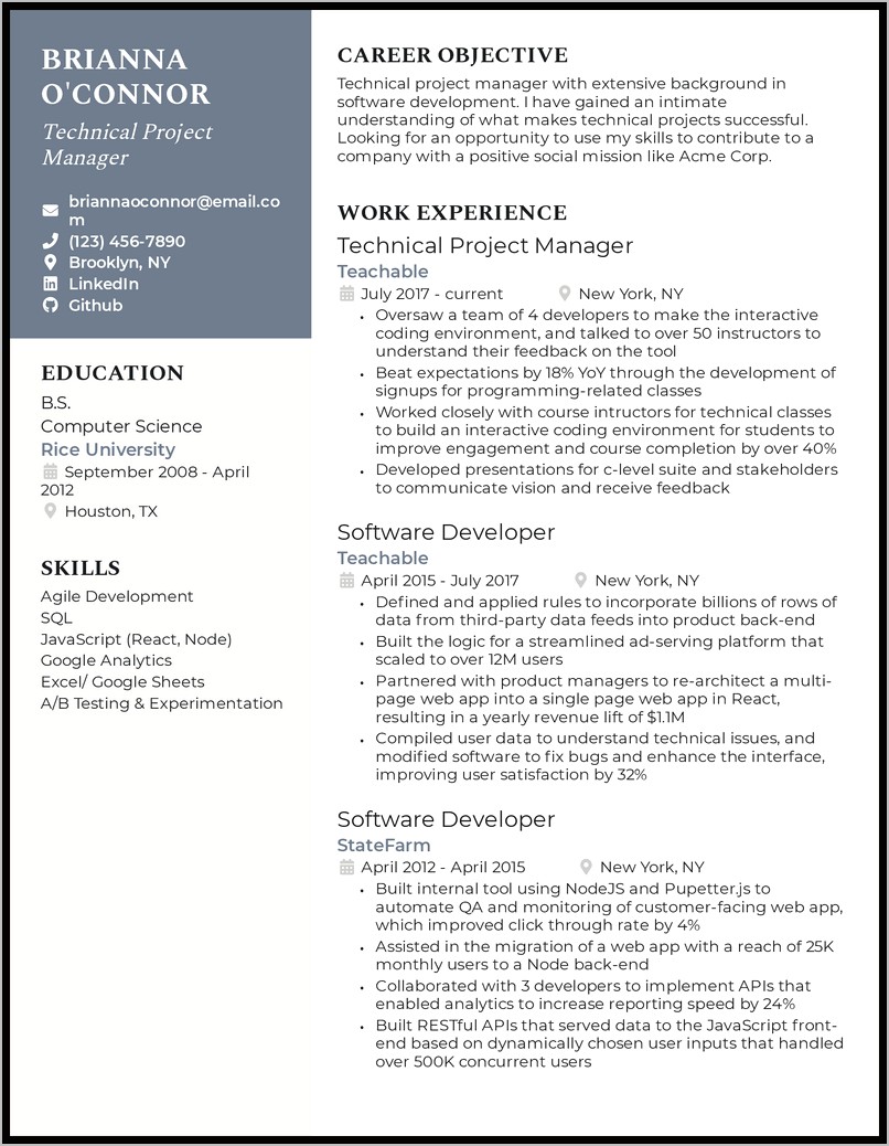 Resume With University Projects And Professional Experience