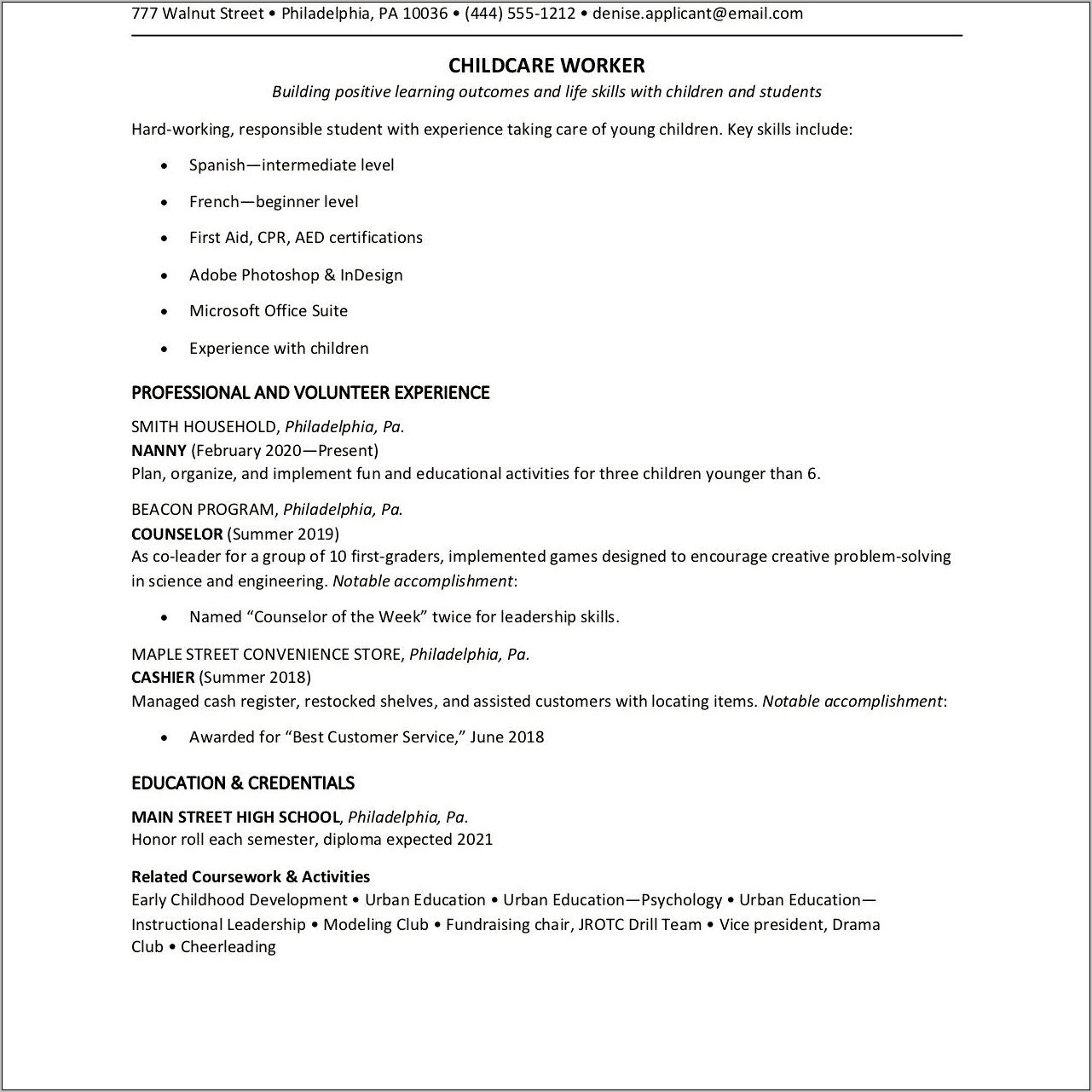 Resume Without Experience As A Teen