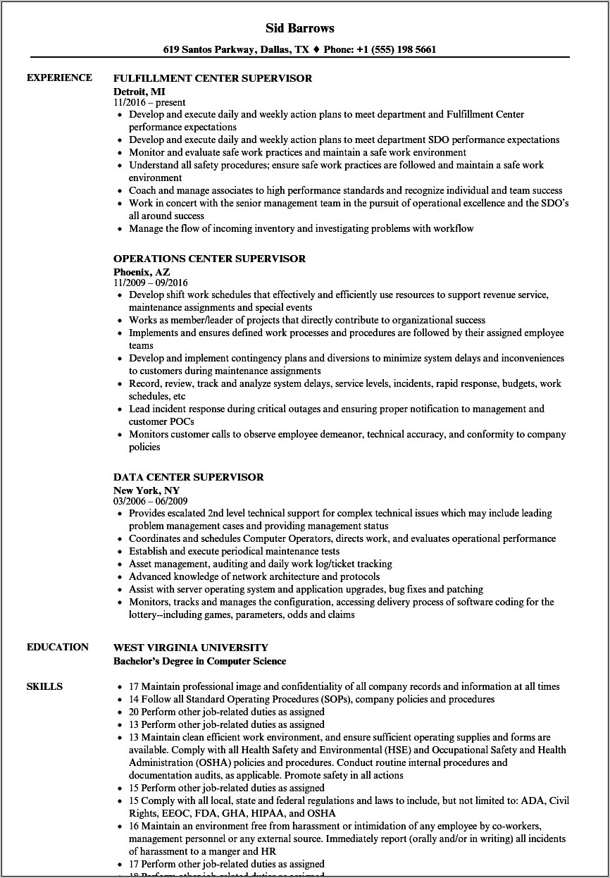 Resume Wording Don't Call Current Supervisor Yet