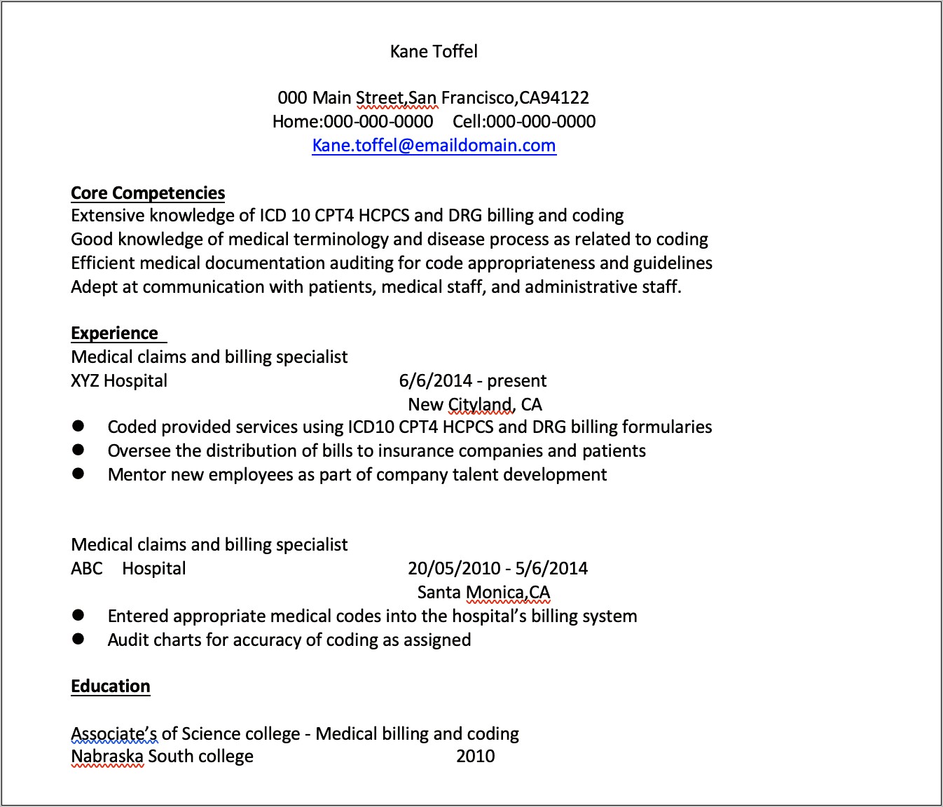 Resume Wording For Medical Accounts Receivable