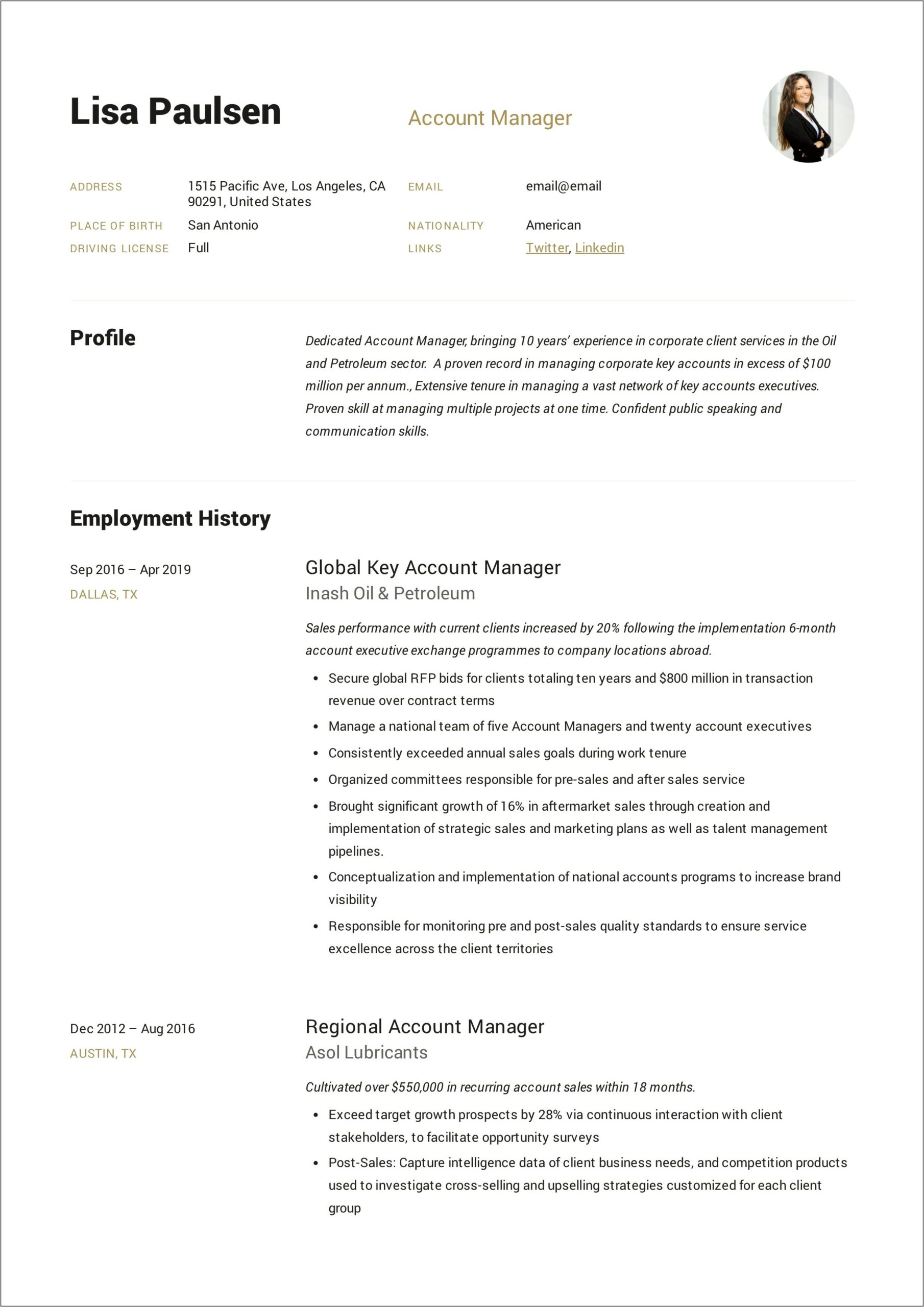 Resume Wording For Up Selling Account Manager