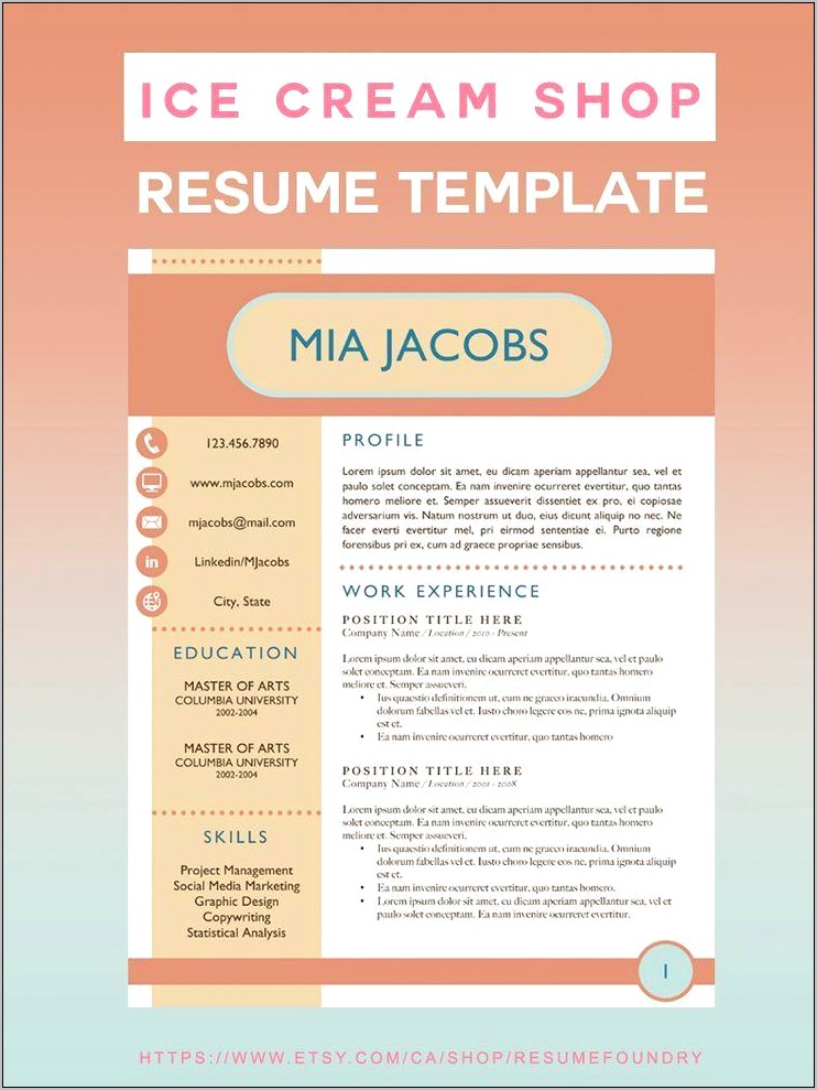 Resume Work Description Ice Cream Description