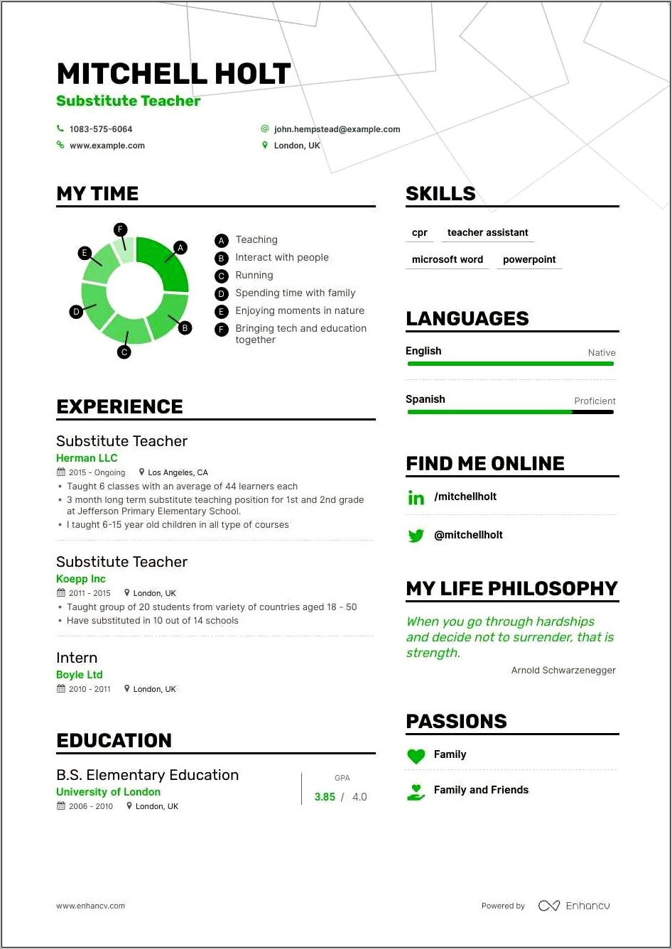 Resume Work Experience For Pe Teachers