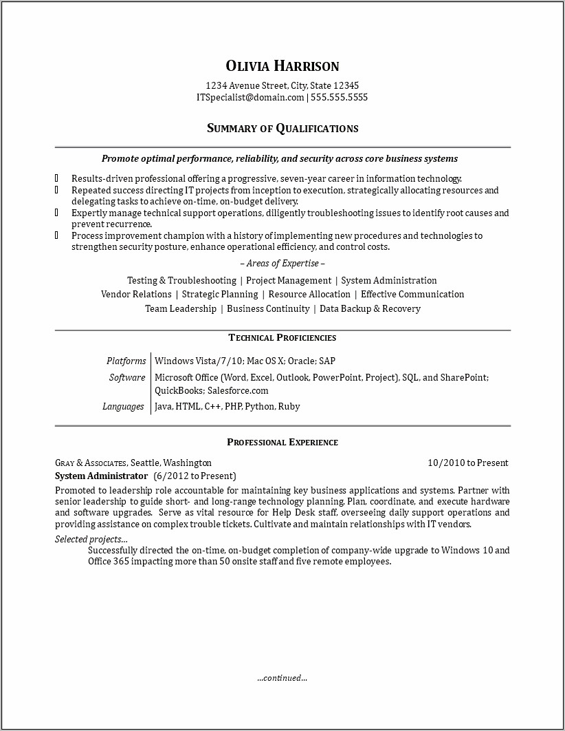 Resume Work Experience Or Professional Experience