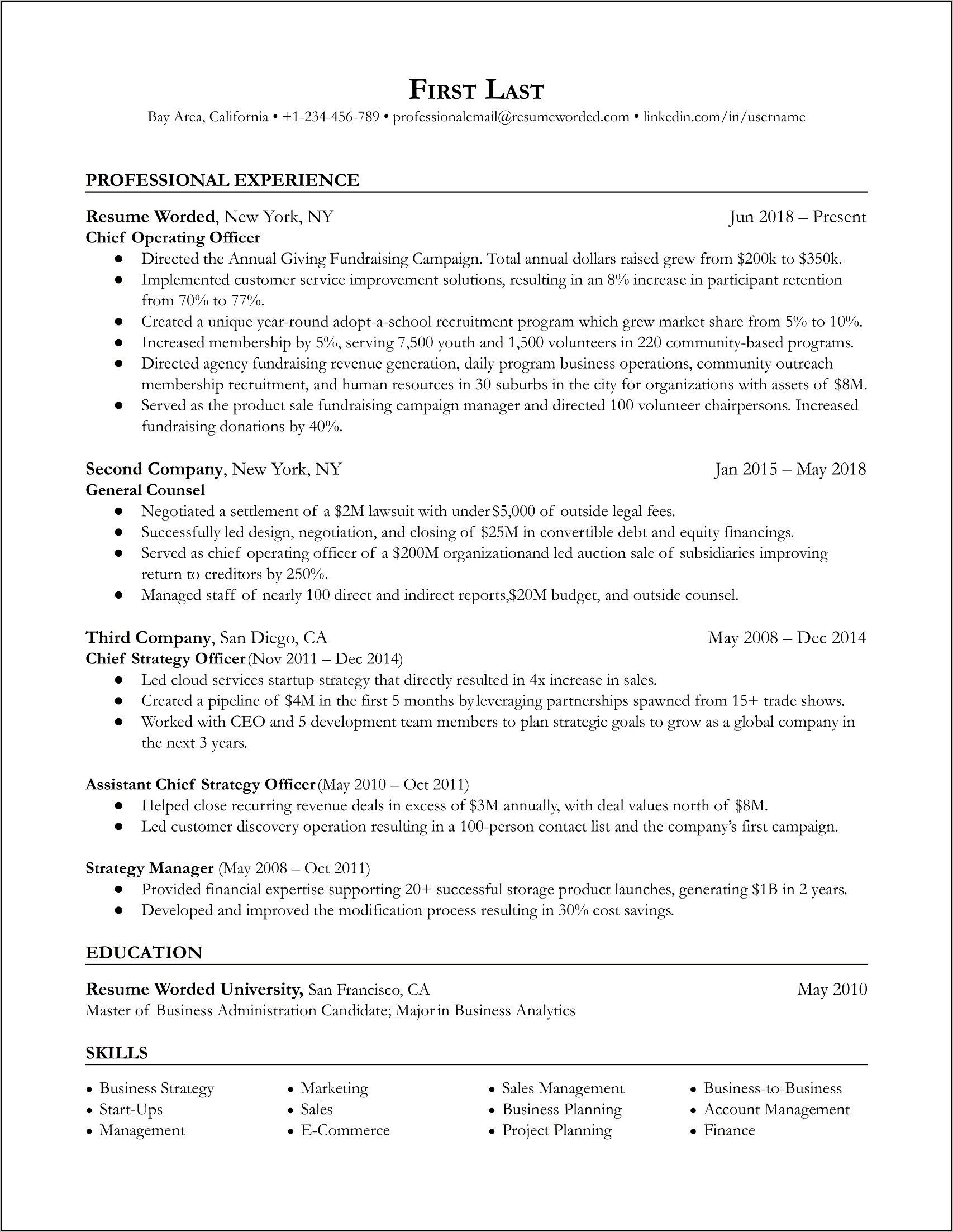 Resume Work Multiple Roles One Company