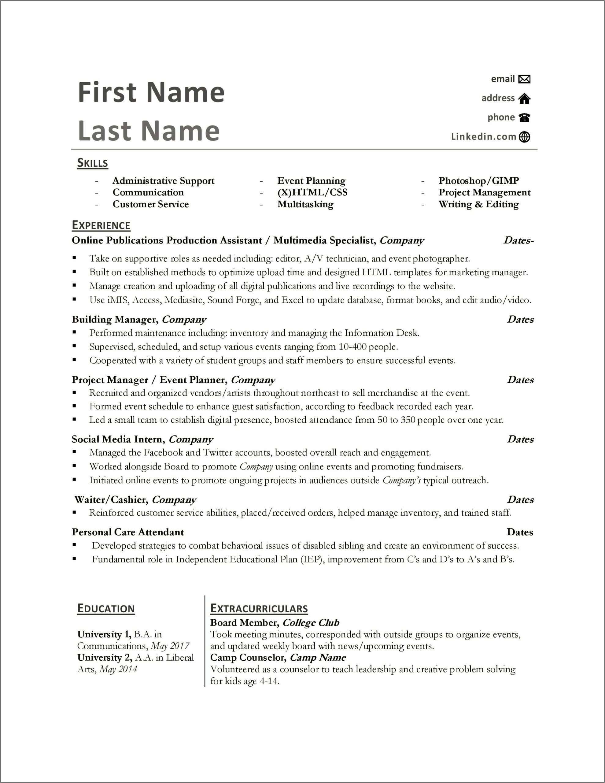 Resume Worked At Same Place But Different Positions