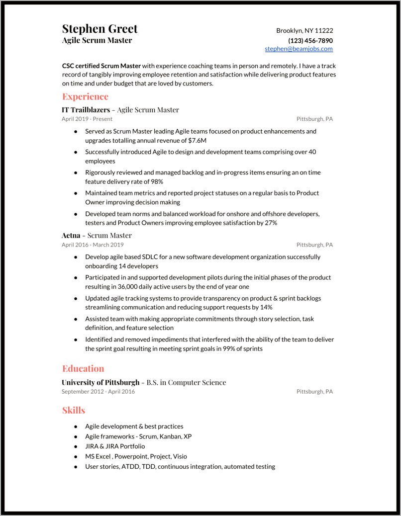 Resume Worked On An Agile Team