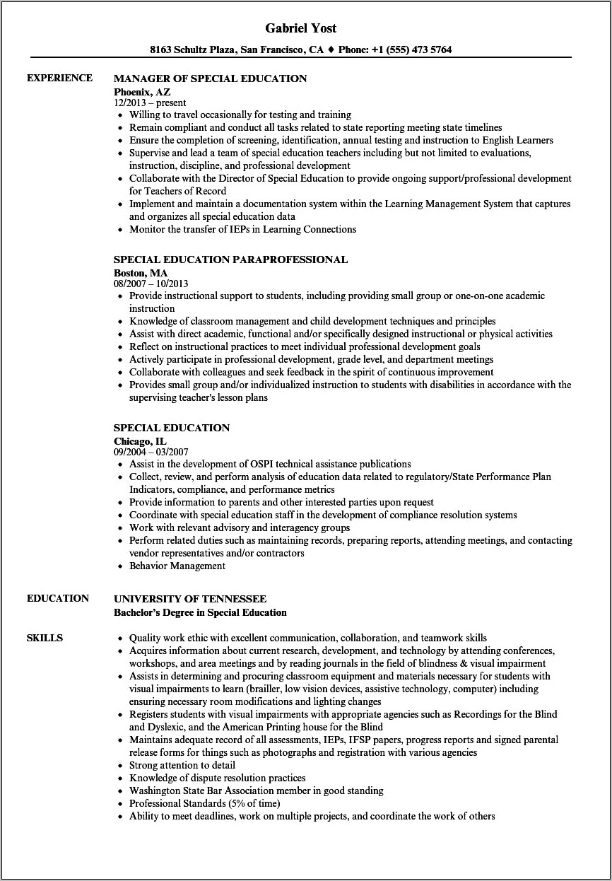 Resume Worked With Special Needs Child