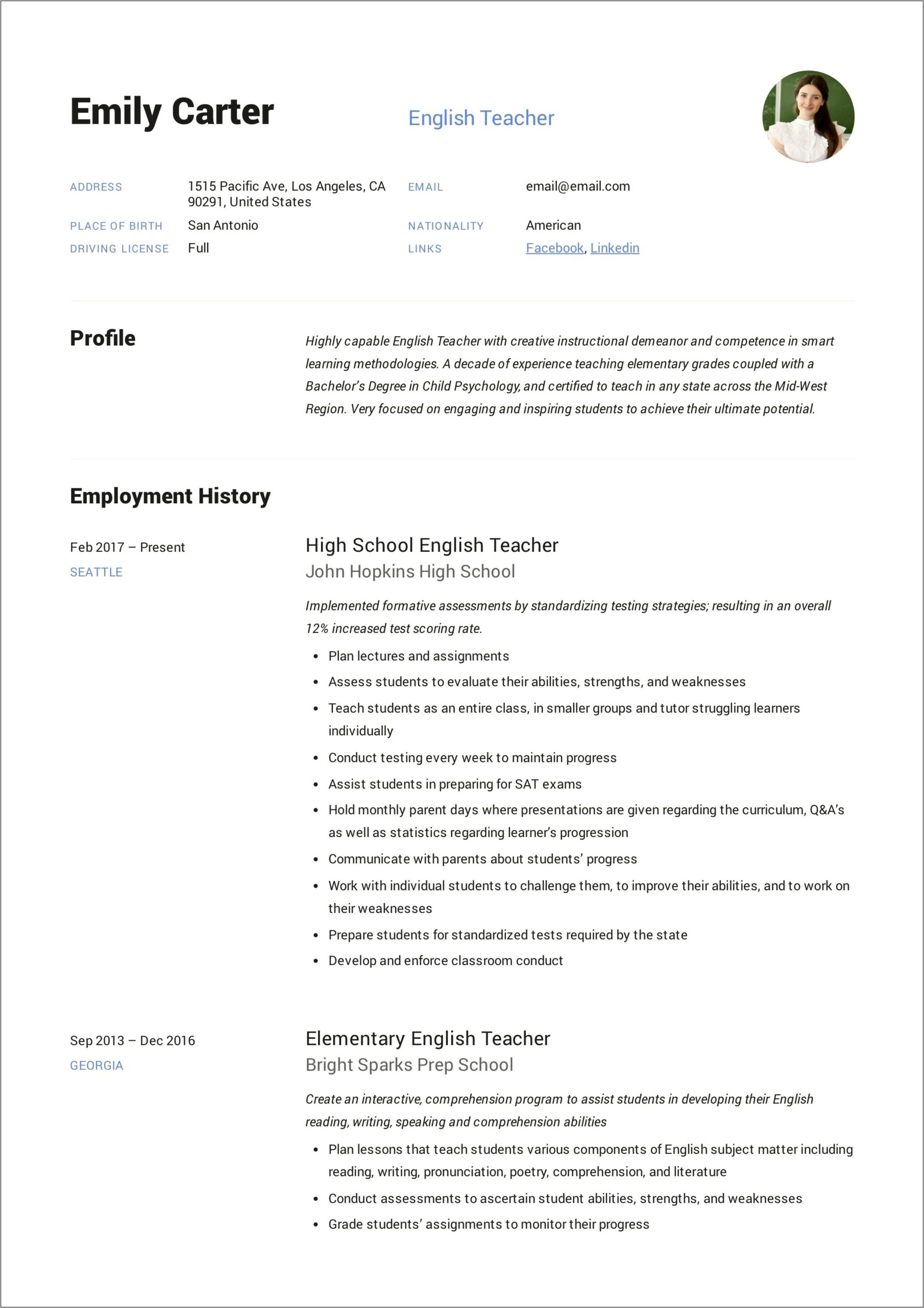 Resume Writing Applying For Pgt In A School