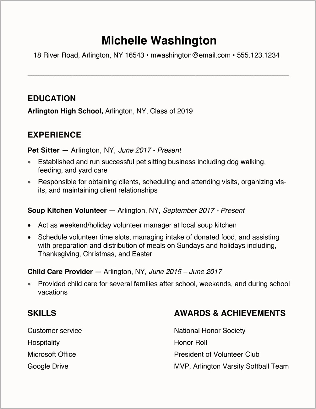Resume Writing Template For Highschool Students