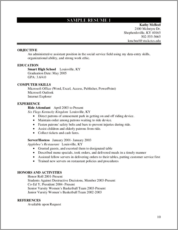 Resume Writing Worksheets For High School