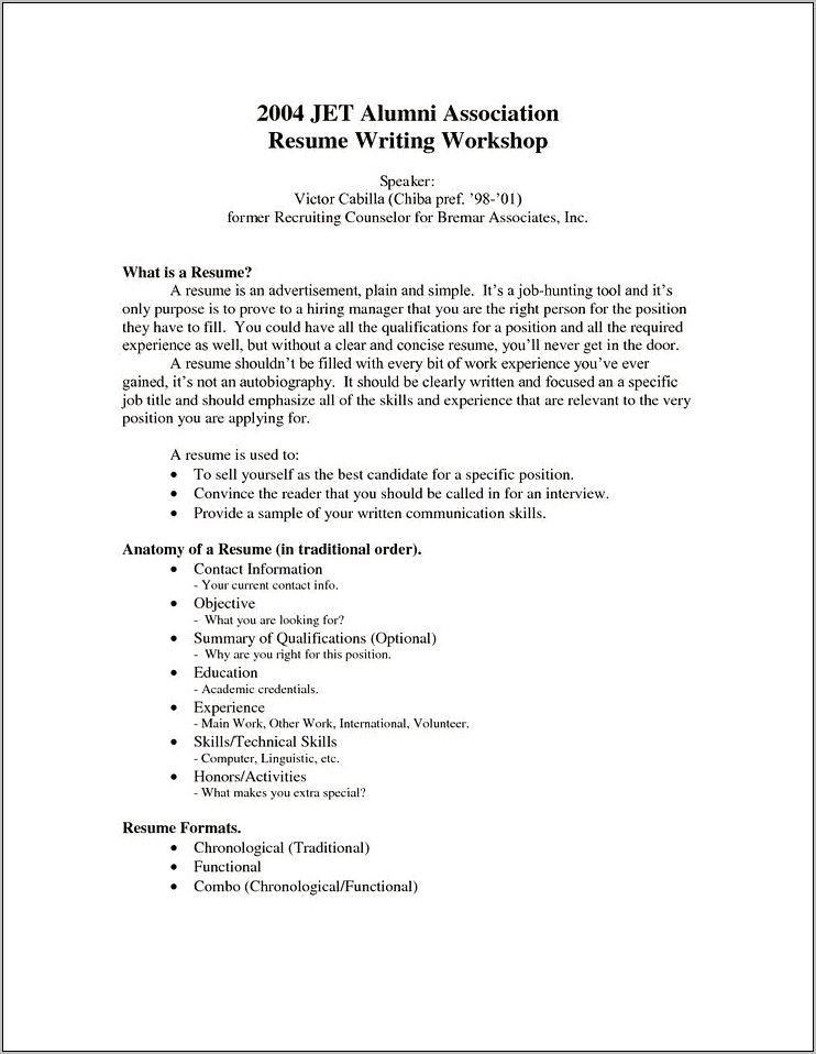 Resume Writing Workshop For High School Students