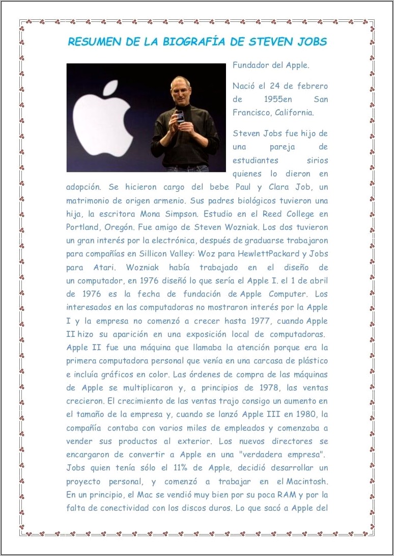 Resumen Del Libro De Steve Jobs Karen Blumenthal